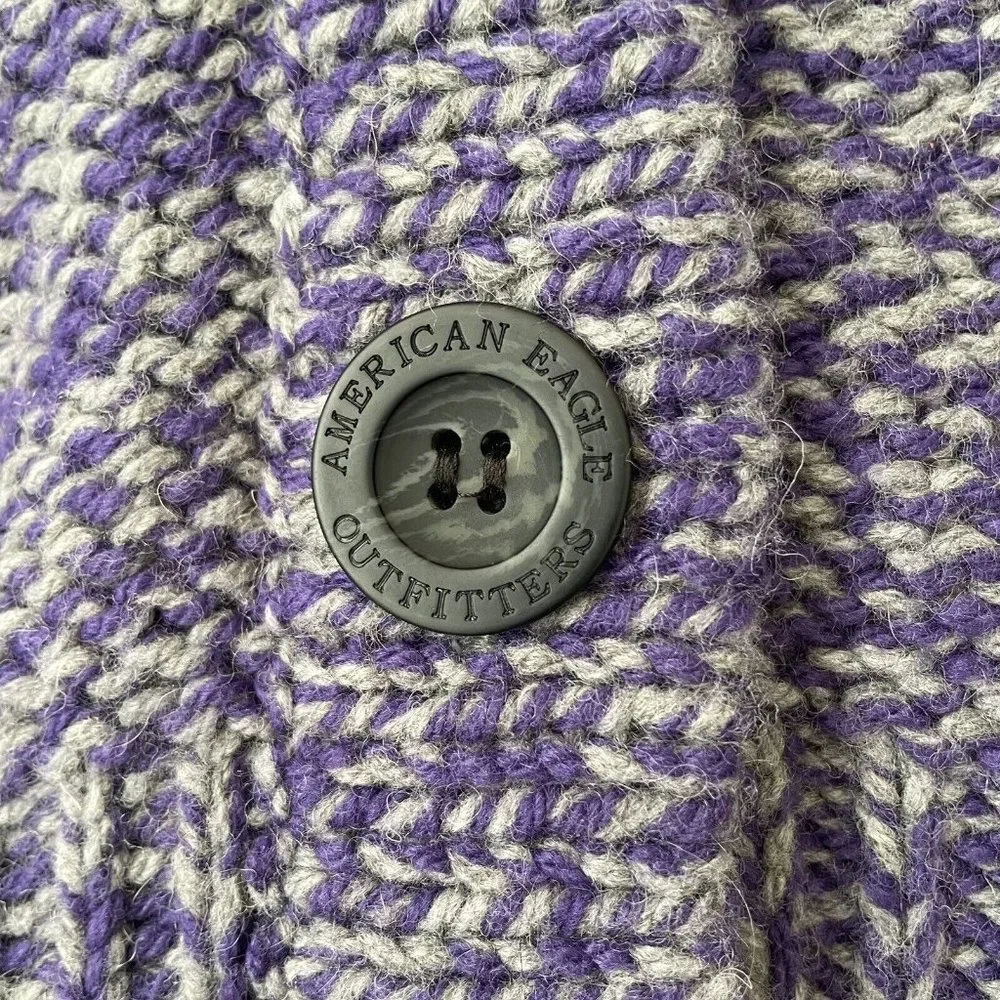 American Eagle Sweater Womens Small Purple Gray Button Cardigan Pockets Cozy - Picture 5 of 9